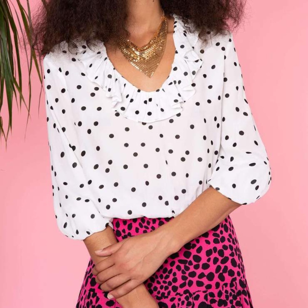 NWT RIXO Polka Dot Cropped Blouse Top XS